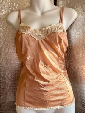 Vintage Peach Lace-Trim Satin Camisole